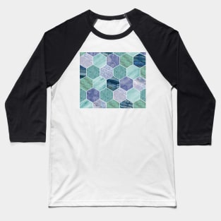 Mixed greens & blues - marble hexagons Baseball T-Shirt